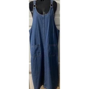 Essentials Style Denim Jumper Dress SZ L Cottagecore Prairie Y2K Teacher Dress